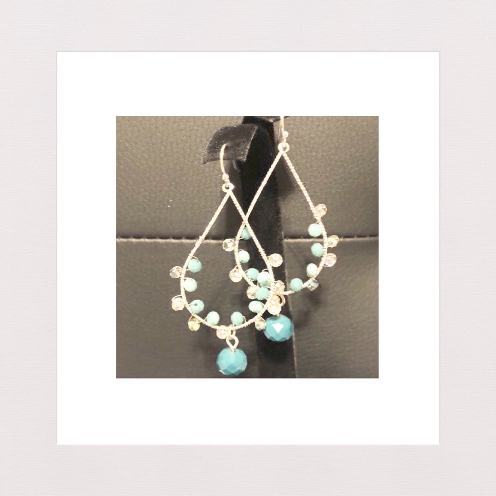 3 for $25 | Blue/White Beaded Teardrop Earrings